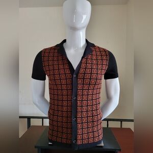 Boucle Textured Geo Print Sweater Polo